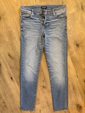 Express Light Blue Distressed Skinny Jeans
